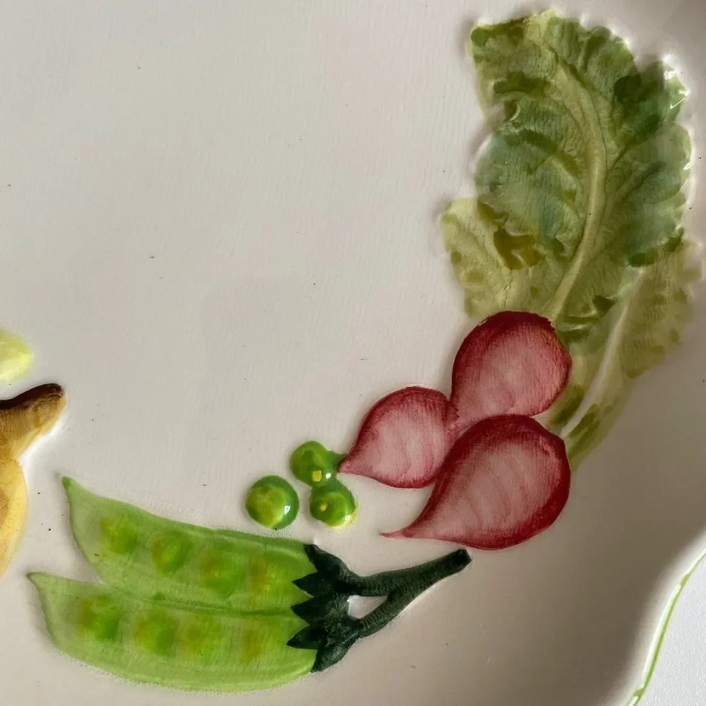 White Porcelain Platter With Colorful Painted Vegetables